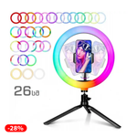 სელფის რგოლი განათება (რინგლაითი + მინი შტატივი) RGB LED 26სმ