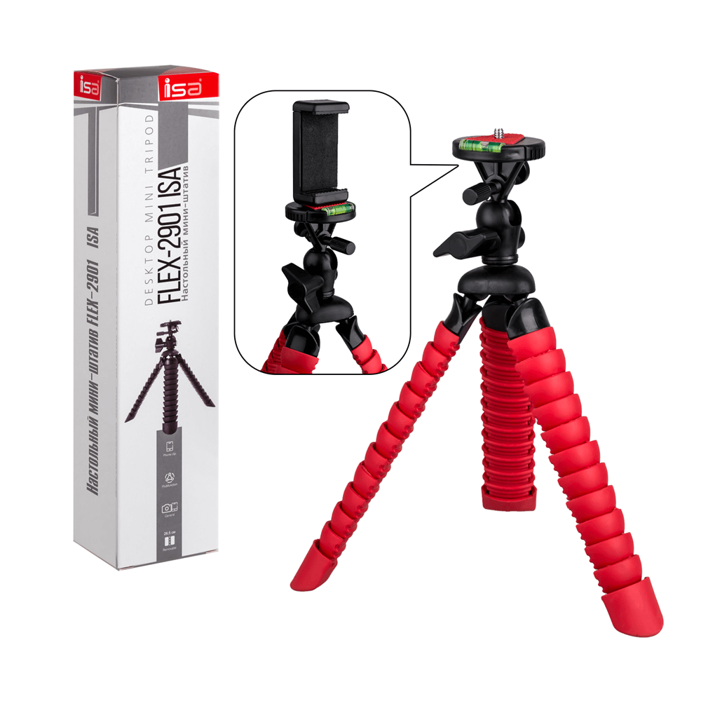 მოქნილი მინი შტატივი FLEX-2901 ISA წითელი