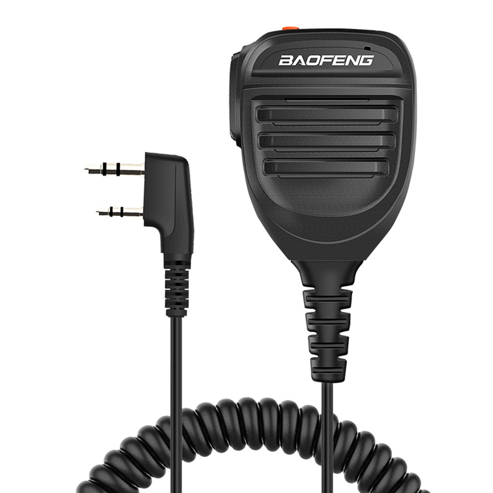 Baofeng high-quality microphone with coiled cable, compatible with various radio models for effective communication.