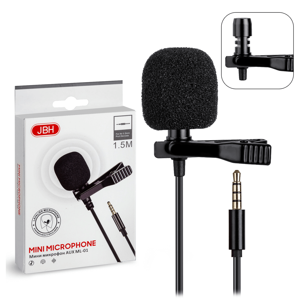 მინი მიკროფონი "პეტლიჩკა" 3.5 მმ Aux ML-01 JBH (1.5 მ)