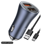 Baseus მანქანის ადაპტერი და კაბელი 2x USB (Type-C + USB) 5A 40W