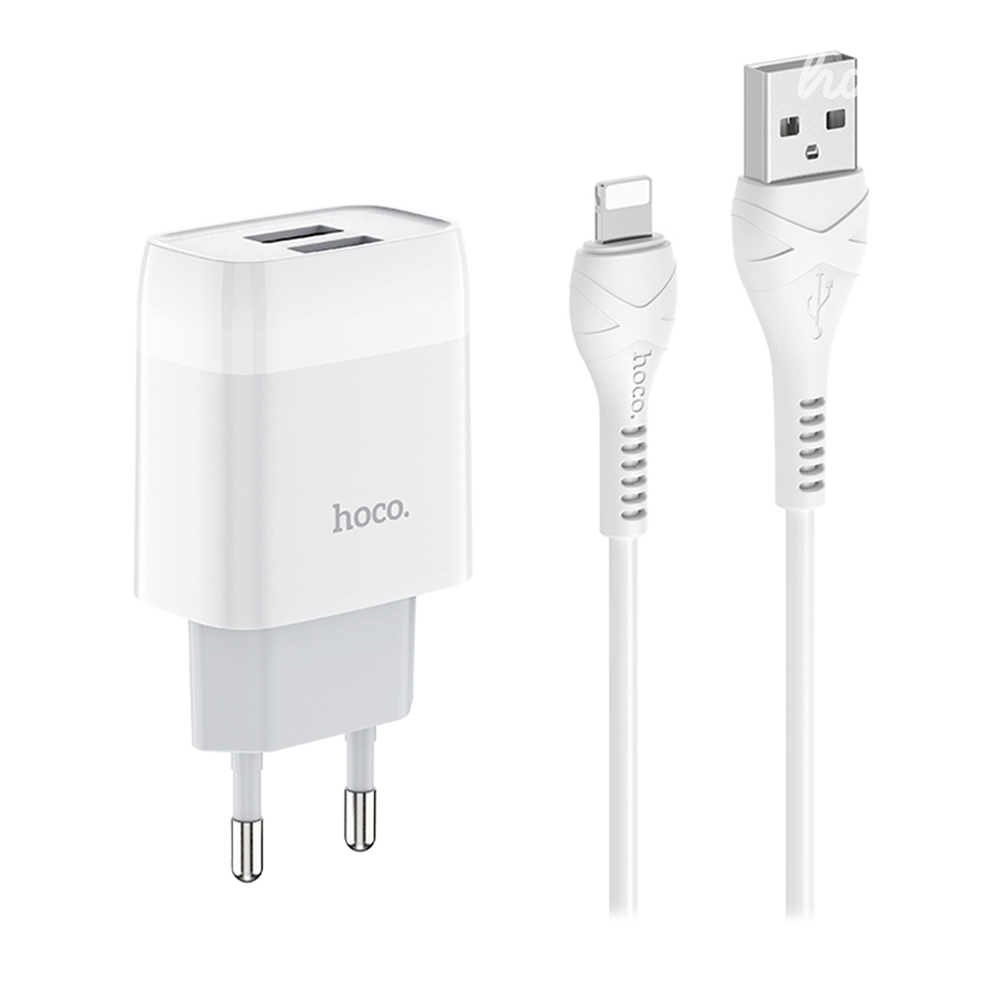 ადაპტერი და კაბელი (2 USB to Lightning) 2.4A Hoco C73A