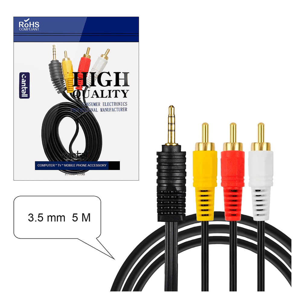 აუდიო კაბელი AUX 3.5 მმ to 3 RCA (5 მ)