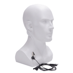 White mannequin head displaying Baofeng headset with microphone and dual connector cable on a white background.