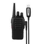 Baofeng programming cable with IEC 2-pin and USB 2.0 Type-A interfaces for walkie-talkie connectivity.