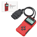 V309 OBD2 car diagnostic scanner tool with display, cable connection, and diagnostic menu options for vehicle diagnostics.