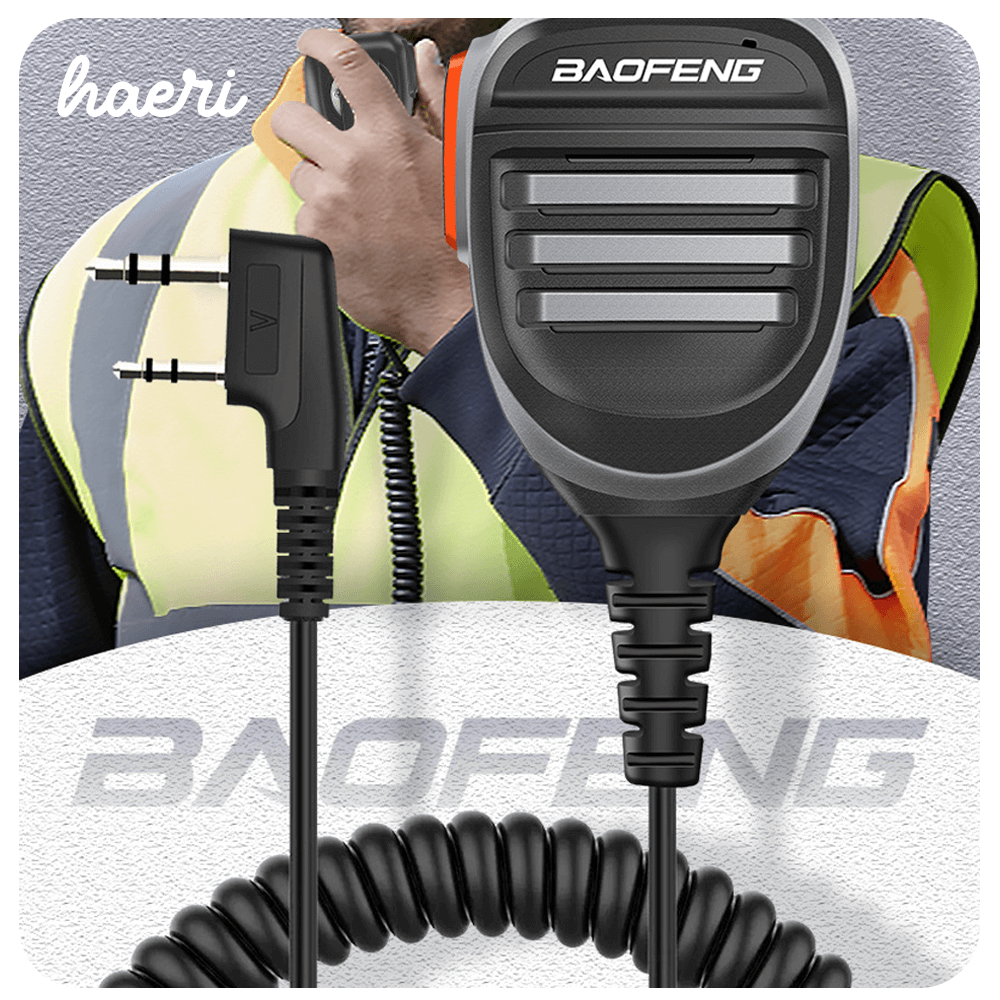 Baofeng high-quality microphone with coiled cable, designed for reliable communication in various models.