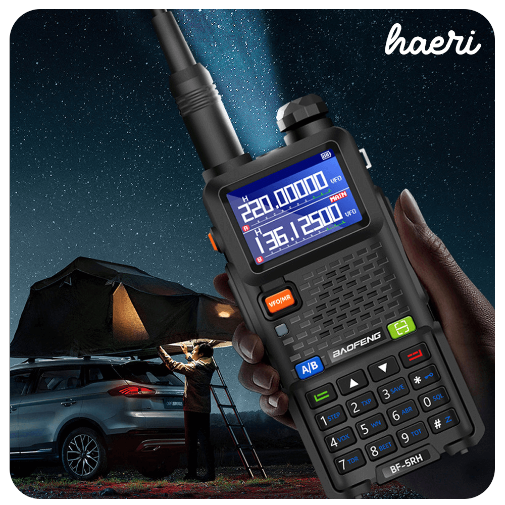 Baofeng UV-5RH 10W radio with enhanced display, perfect for outdoor adventures and communication.