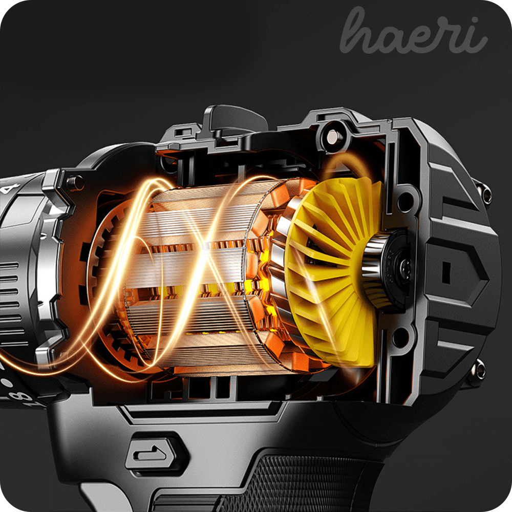 Cutaway view of a cordless drill showcasing the internal motor components and design features.