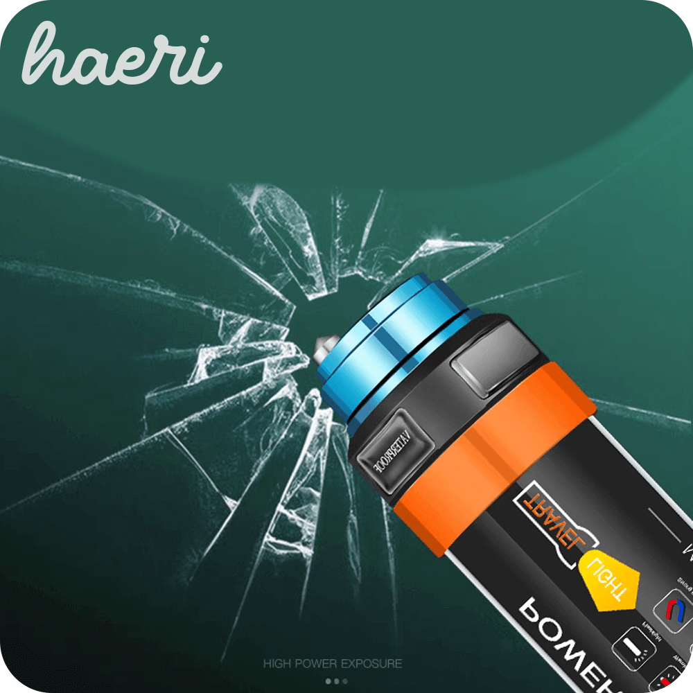 Haeri high power exposure LED lantern with broken glass background, showcasing robust design and functionality.