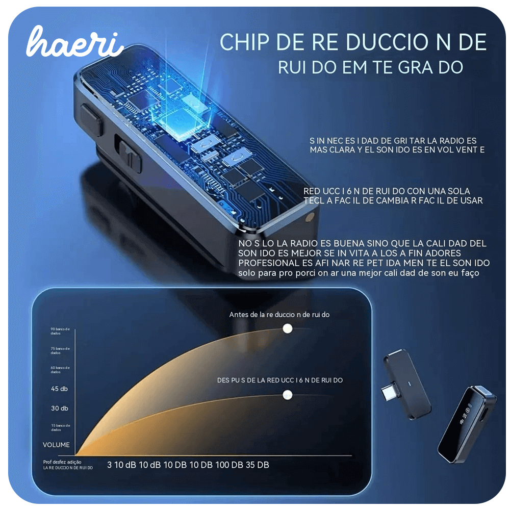 Smart wireless microphone with digital processing chip, ideal for high-quality sound and noise reduction.