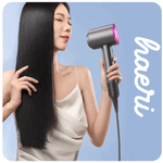 Woman using innovative 1600W hair dryer with ionization and temperature settings for sleek styling