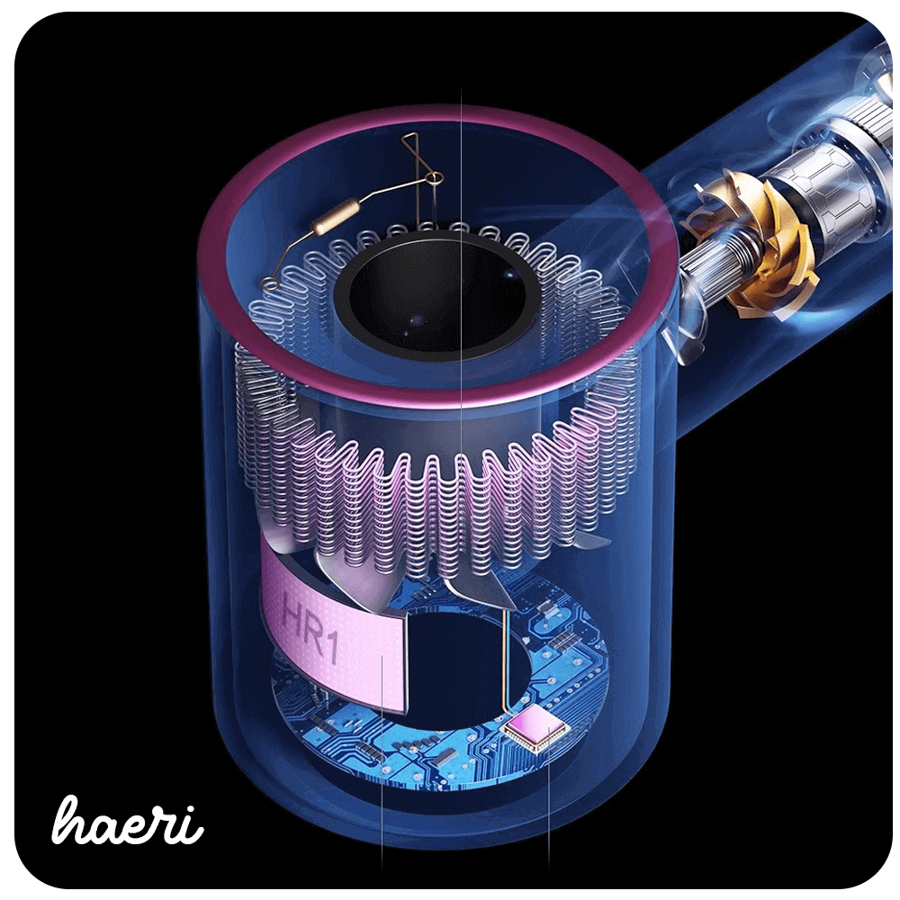 Internal components of a hair dryer with innovative design and advanced technology.