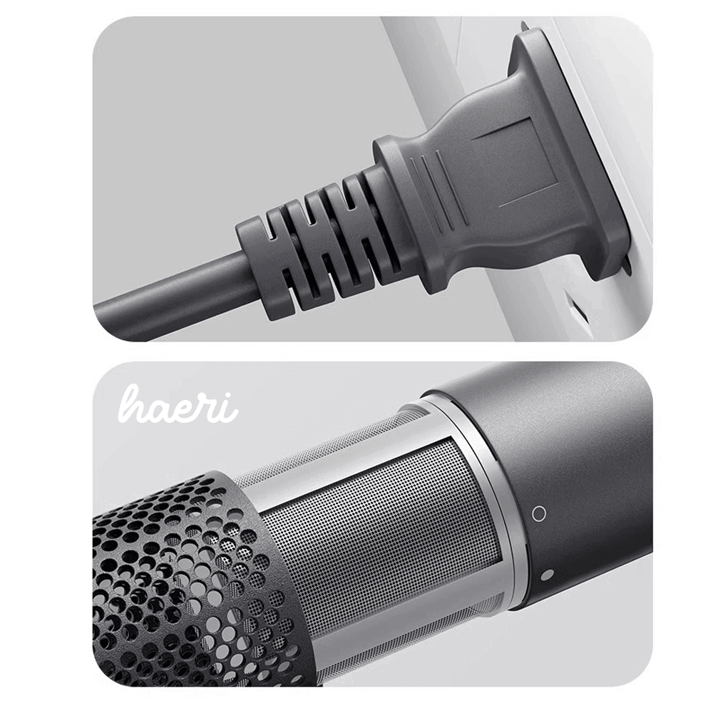 Close-up of a sleek hair dryer plug and barrel design showcasing modern styling and functionality.