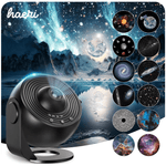 4K HD black cosmos projector with LED light, multiple galaxy slides, type-C cable, and manual. Ideal for home decoration.