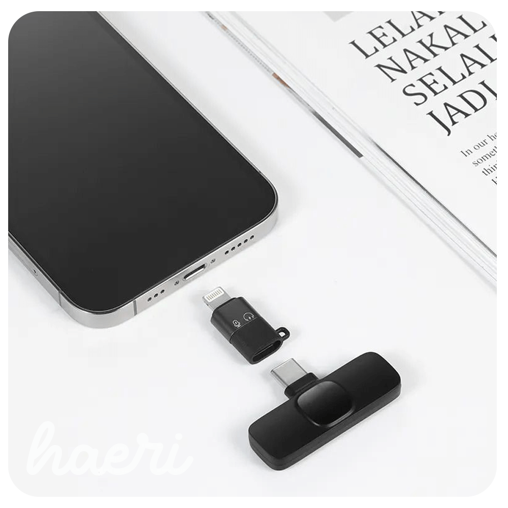 Lightning to Type-C OTG adapter for iPhone, enabling audio transfer, charging, and data transmission, shown with phone and detachable parts.