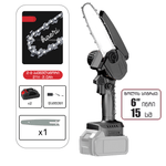 მინი ელექტრო ჯაჭვური ხერხი 6" 21V 2.0Ah, კომპლექტაციაში 2 ელემენტი, დამტენი და აქსესუარები.