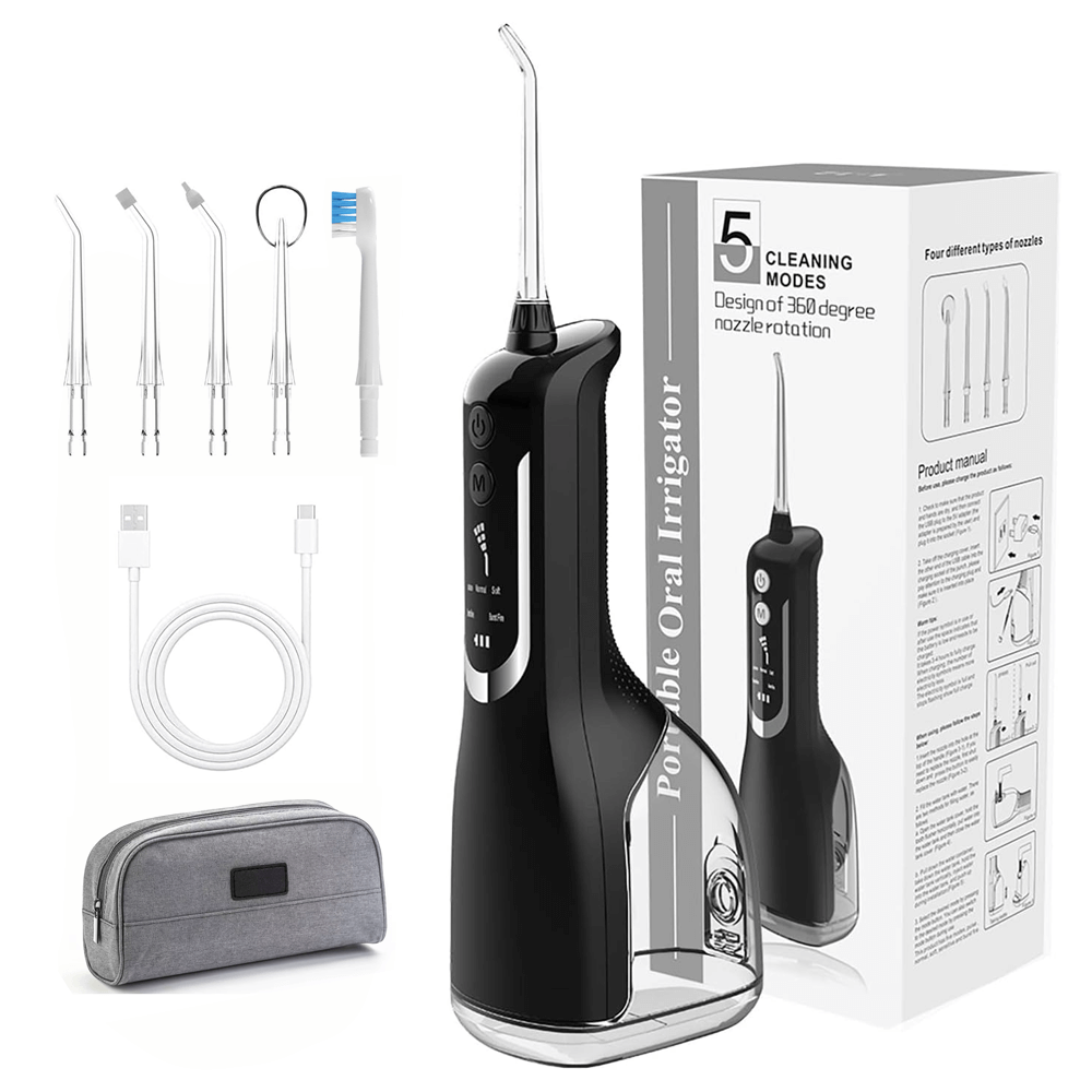 შავი პირის ღრუს ირიგატორი L12, 5 რეჟიმით, 330 მლ წყლის ავზით, და აქსესუარებით