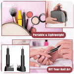 Portable and lightweight nail art device, perfect for DIY nail care, showcased with cosmetics and user application.