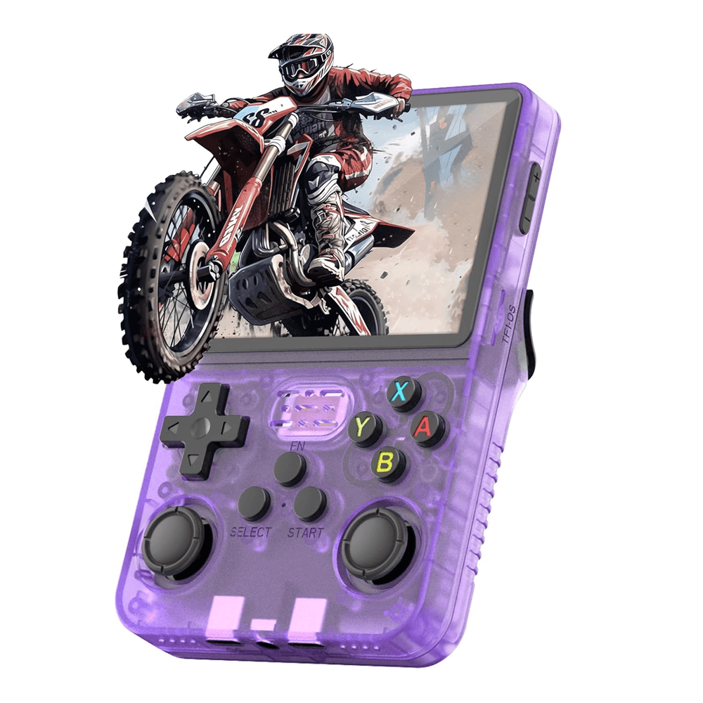 Portable retro game console R36S with 15000 games, 3.5 inch screen, stylish purple design
