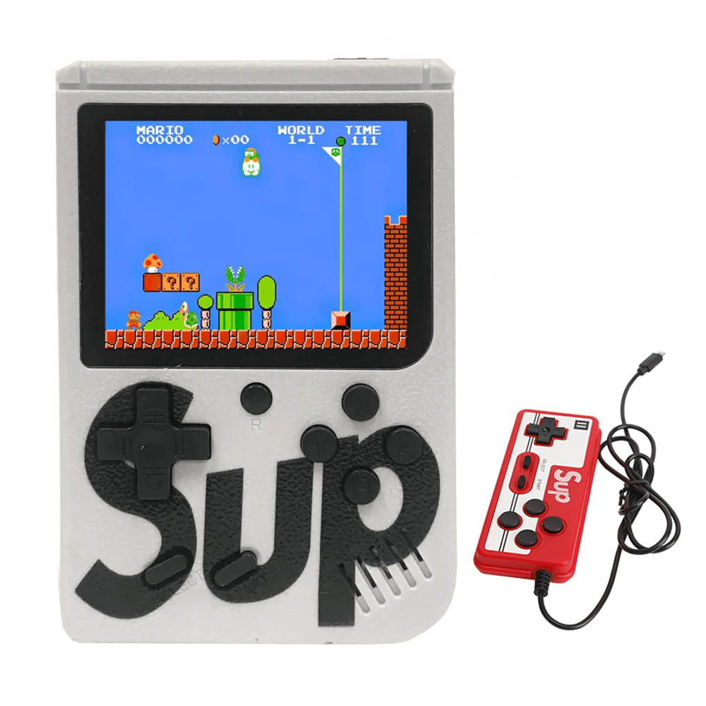 პორტატული რეტრო სათამაშო კონსოლი SUP 400 თამაში, 3 დიუმიანი LCD ეკრანით და ჯოისტიკით.