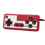 Red retro game controller for portable gaming console, featuring directional pad and action buttons.