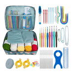 DIY knitting kit with 58 colorful tools, yarns, and accessories for crafting sweaters, hats, and more.