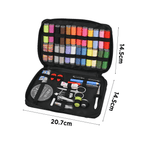 Complete sewing kit in organized case with colorful threads, needles, scissors, and accessories, perfect for convenient sewing at home.