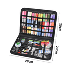 Complete sewing kit in organizer with various threads, needles, scissors, and accessories, size 28cm x 20cm.