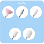 Different nail drill bits for manicures and pedicures, including pink, silver, and white options.