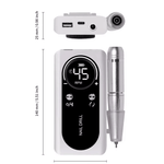 Wireless Nail Drill V2 for manicure and pedicure in white, dimensions 140x25mm, speed adjustable to 45,000 RPM, includes 5 attachments.