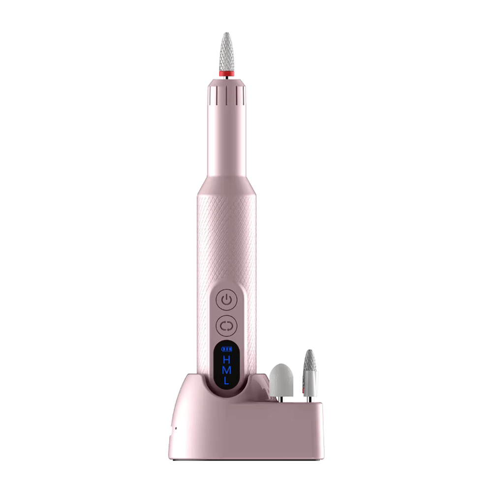 wireless nail drill machine for manicures, pink design with speed control and 6 attachments