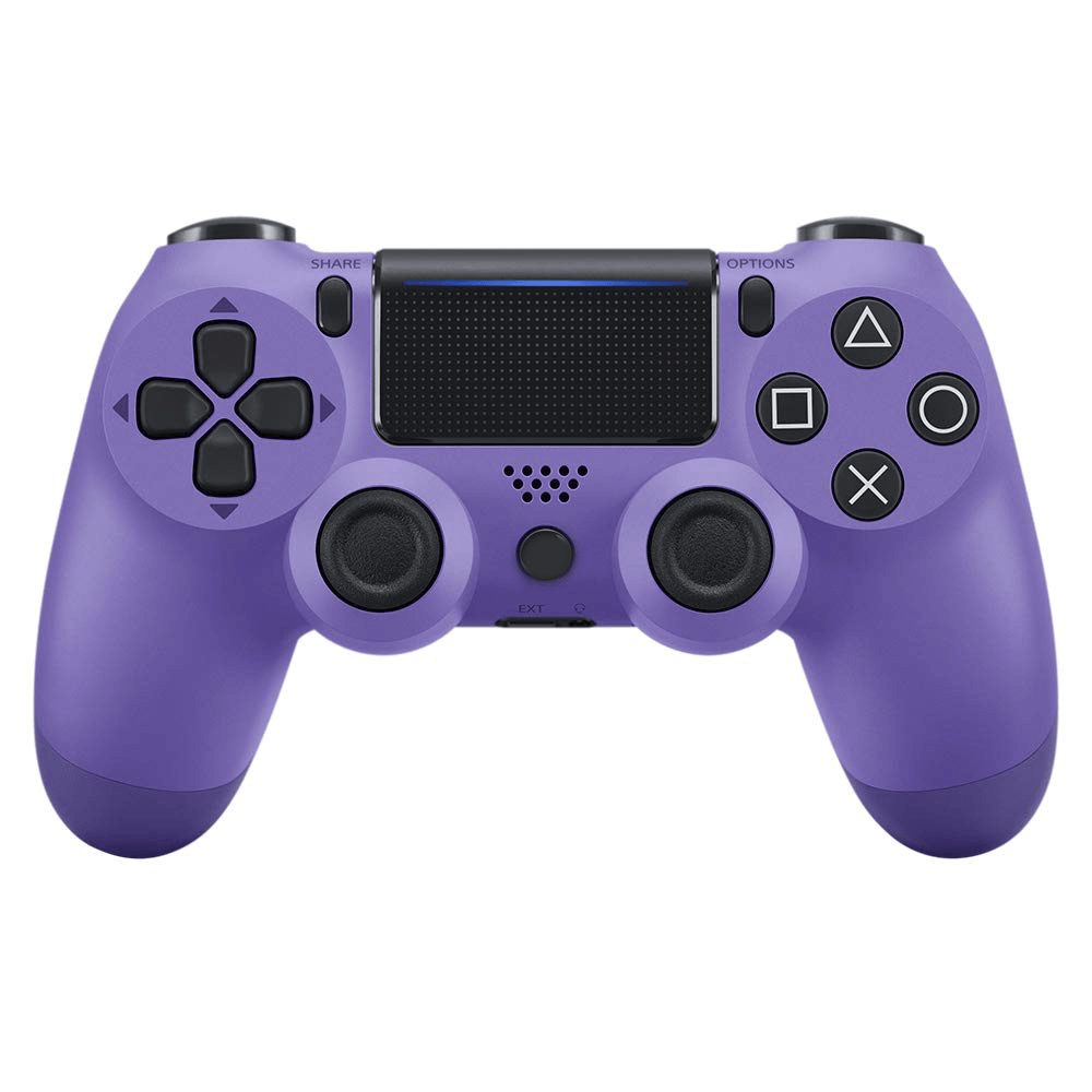 Purple wireless PS4 joystick compatible with Android, iOS, and PC via Bluetooth, featuring classic button layout and touchpad.