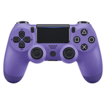 Purple wireless PS4 joystick compatible with Android, iOS, and PC via Bluetooth, featuring classic button layout and touchpad.