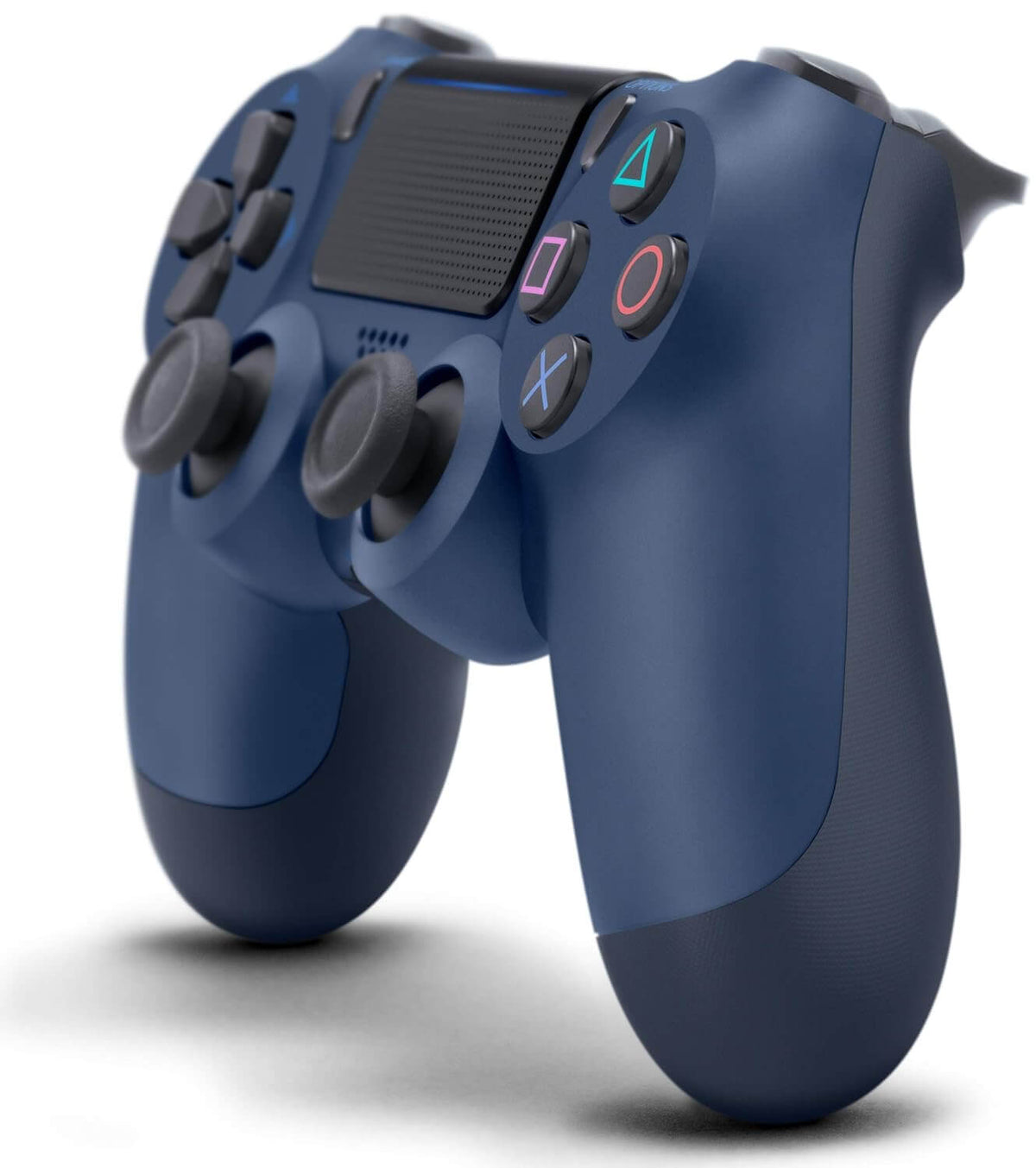 Midnight Blue wireless PS4 controller compatible with Android, iOS, and PC, featuring ergonomic design and Bluetooth connectivity.