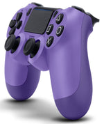 Purple PS4 wireless joystick, compatible with Android, iOS, PC, featuring Bluetooth connectivity and unique ergonomic design.