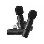Wireless lavalier microphone K8 Type-C for Android & iPhone 15, 16 in black, ideal for quality audio, includes two microphones.