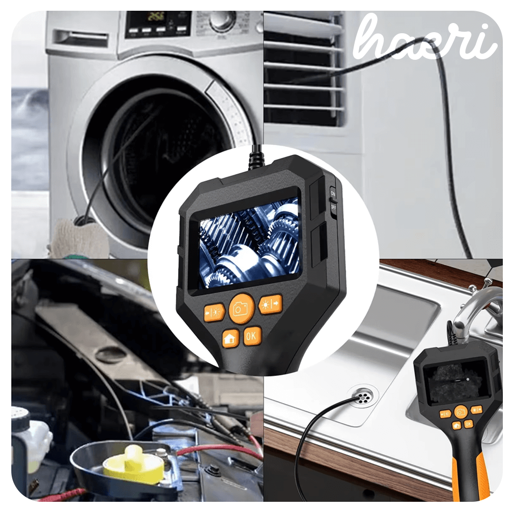 HD 1080p endoscope camera with monitor, used for inspecting appliances and vehicles.