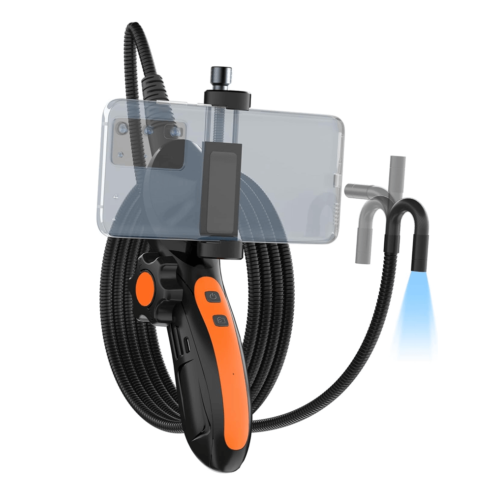 Wi-Fi ენდოსკოპური კამერა 180° მოძრავი მოედნით, მობილური ტელეფონით და LED განათებით.