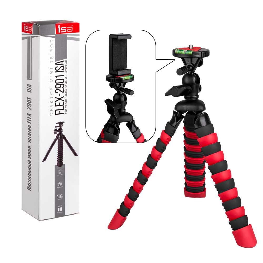 მოქნილი მინი შტატივი FLEX-2901 ISA შავი-წითელი