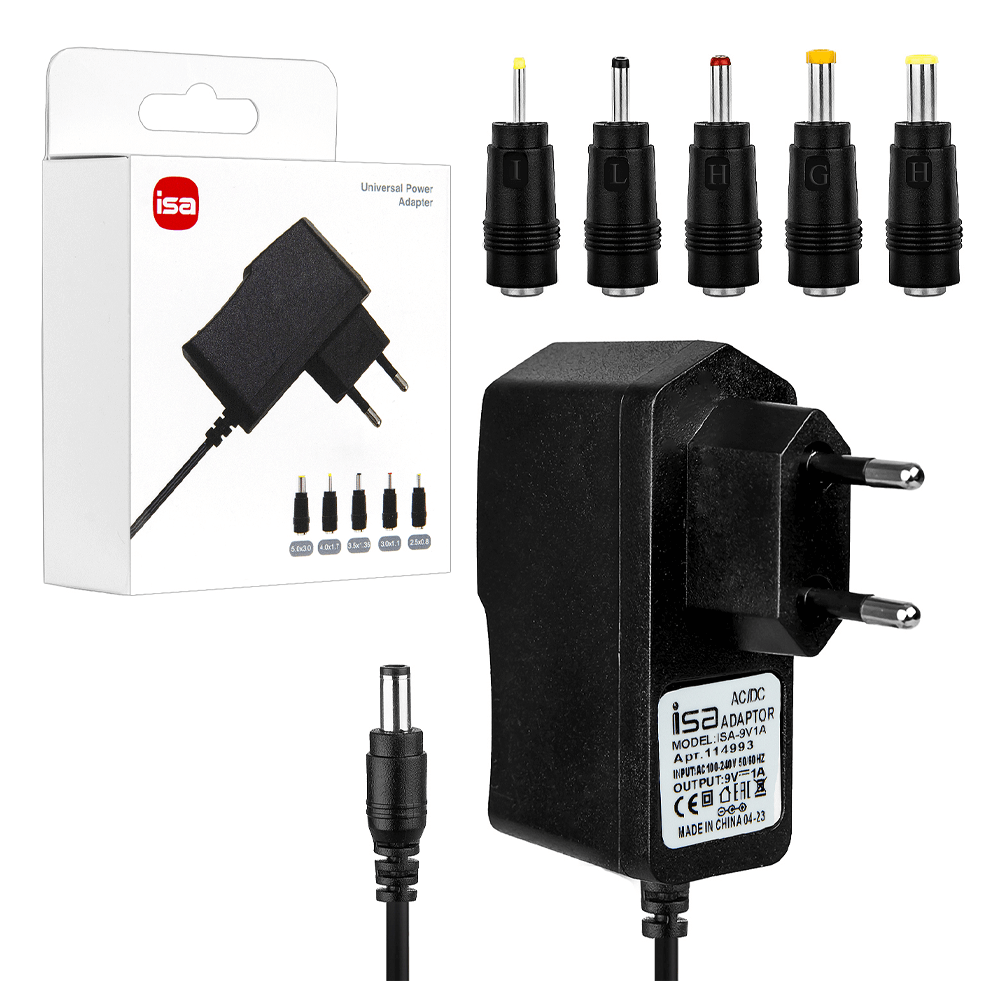 კვების ბლოკი AC/DC 9V 1A (5.5x2.5 მმ)