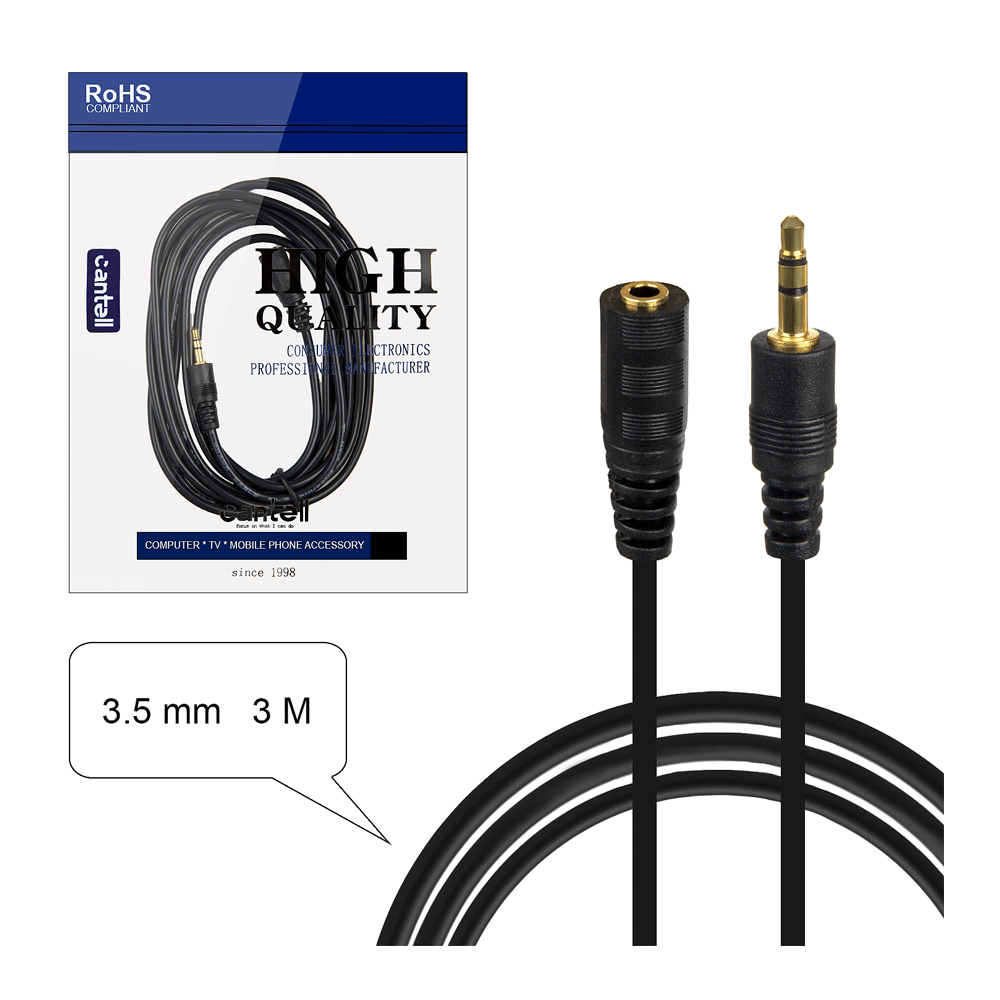 აუდიო კაბელი Aux Jack 3.5 მმ "მამალი" \ "დედალი" 3.5მმ (3 მ)