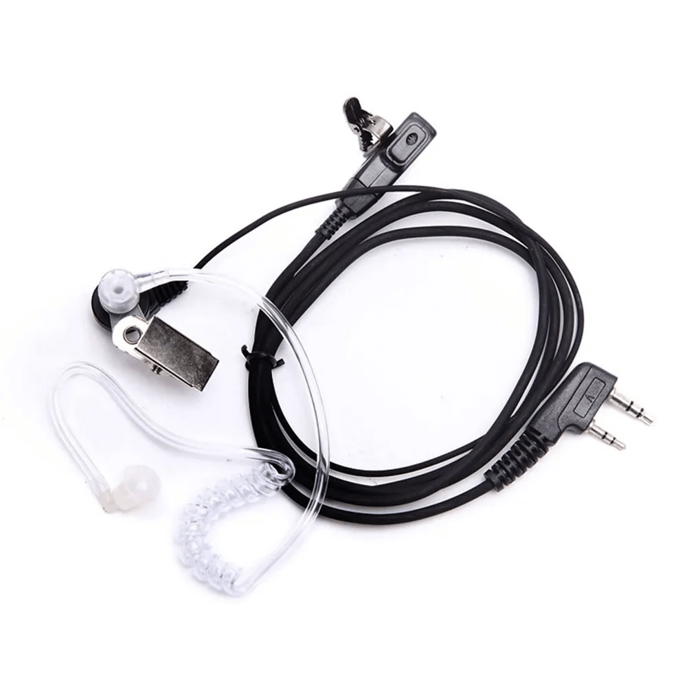 Baofeng earphone with 2.5/3.5mm connectors, compatible with Baofeng microphones, 1.2m cable, sensitivity 105dB, frequency range 100-160Hz.