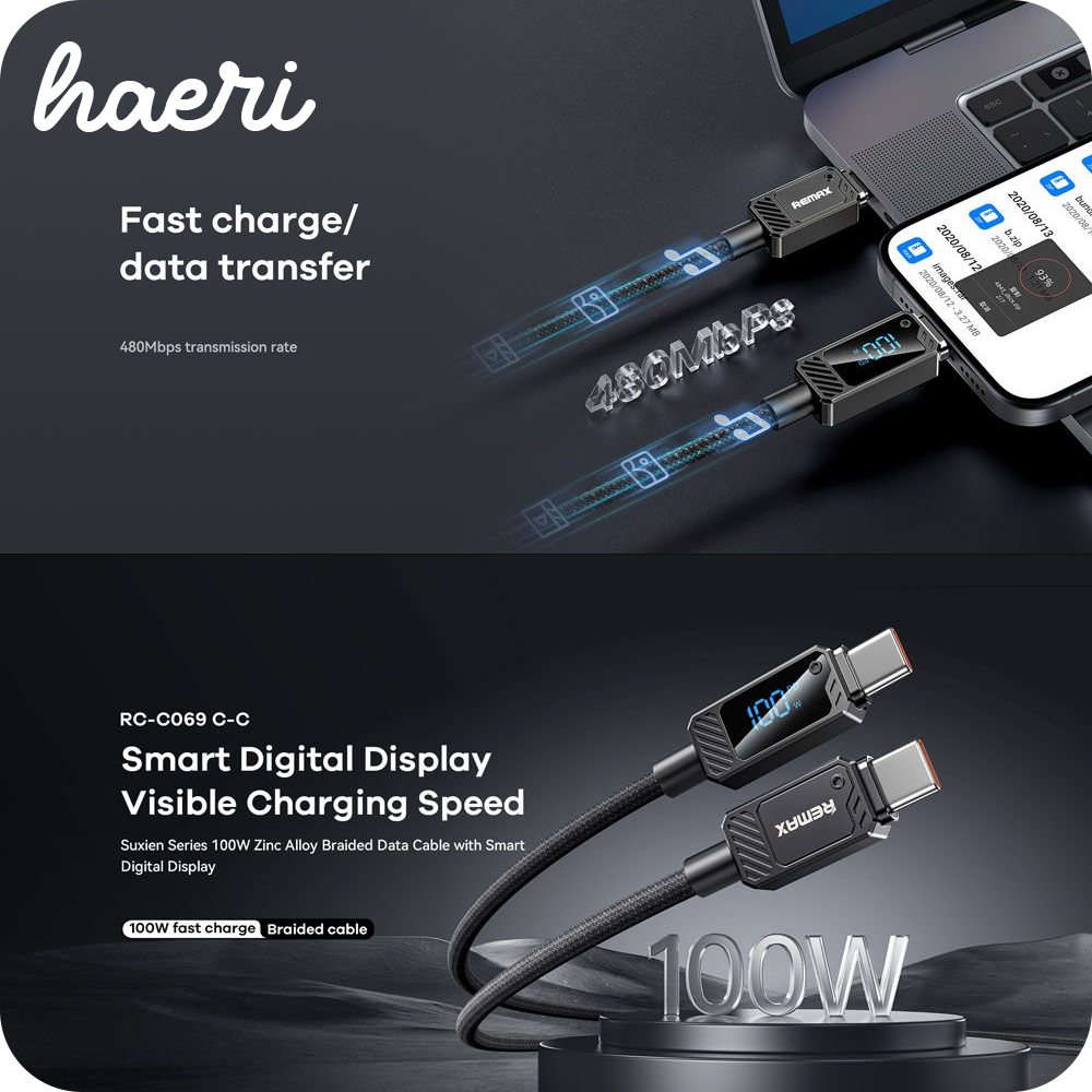 დამტენის კაბელი REMAX RC-C069 (Type-C to Type-C) 100W 1.2მ