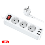 დამაგრძელებელი (3 როზეტი + 3 USB 2,4A) Hoco NS2 18W 1.8მ