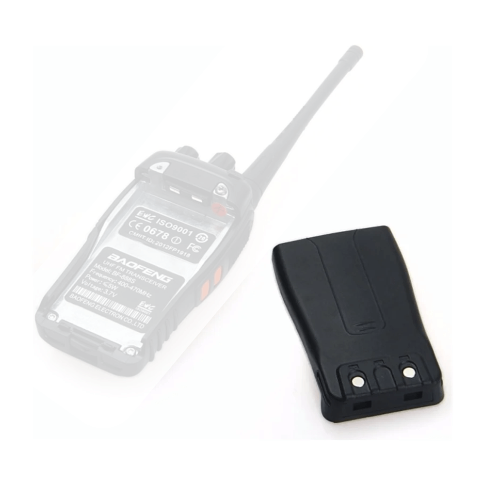 Baofeng BF-888S 777S 666S radio battery, 1500 mAh Li-ion, compatible replacement shown next to device.