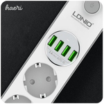 დამაგრძელებელი 2მ (4 როზეტი + 4 USB 3.4A) LDNIO SE4432