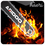 ARIDOO mini chainsaw blade surrounded by flames, showcasing its powerful design and capabilities for cutting tasks.