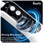 Close-up of black L12 oral irrigator showing controls and water-resistant design with IPX7 protection, highlighting strong movement.