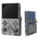 Portatile retro gaming console R36S with 3.5 inch IPS screen, housing, and game controls.